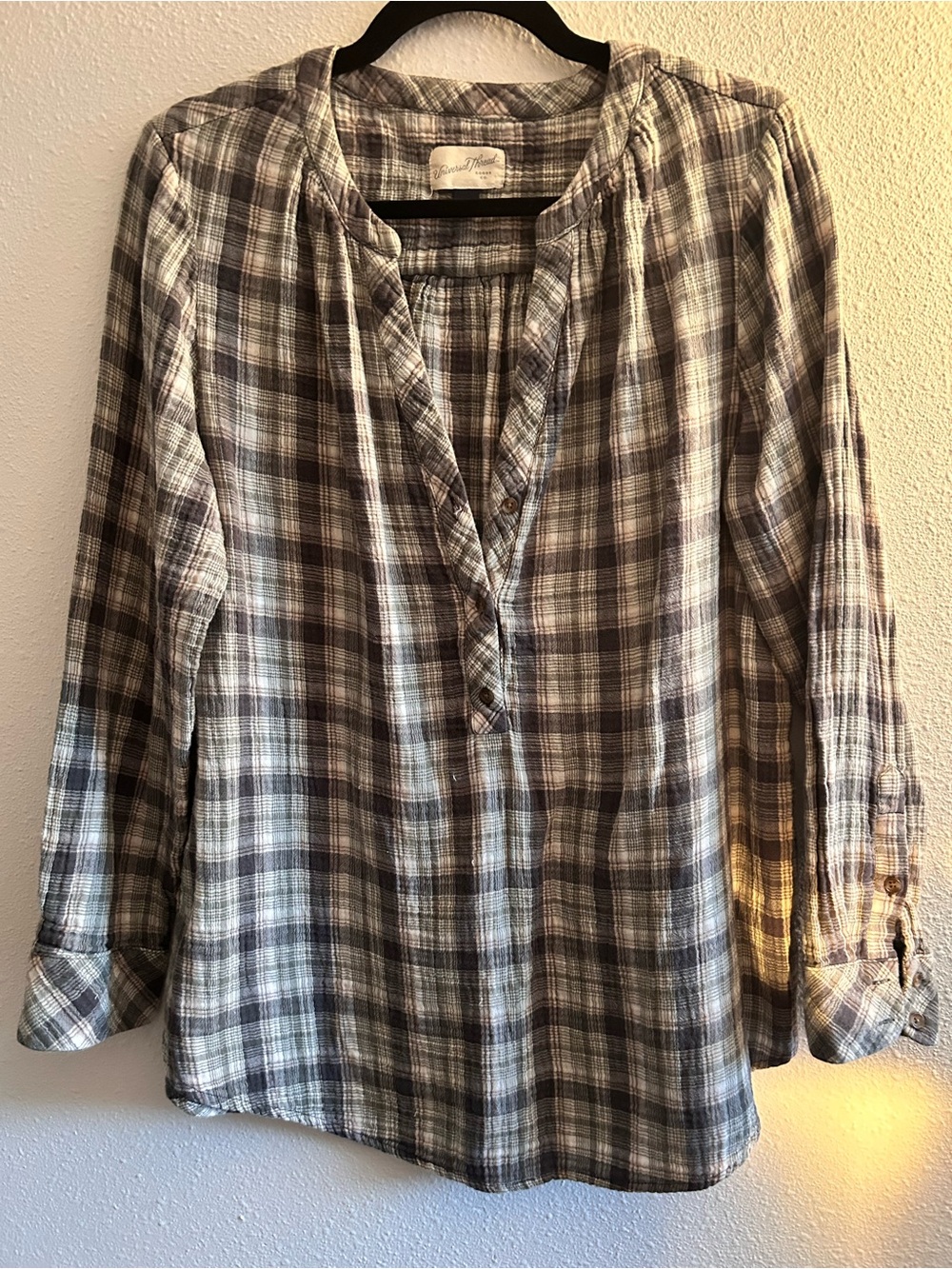Universal Thread Gray Plaid Button-Front Tunic